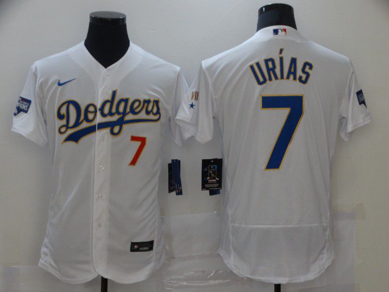 Men Los Angeles Dodgers 7 Urias White Gold Elite 2022 Nike MLB Jersey